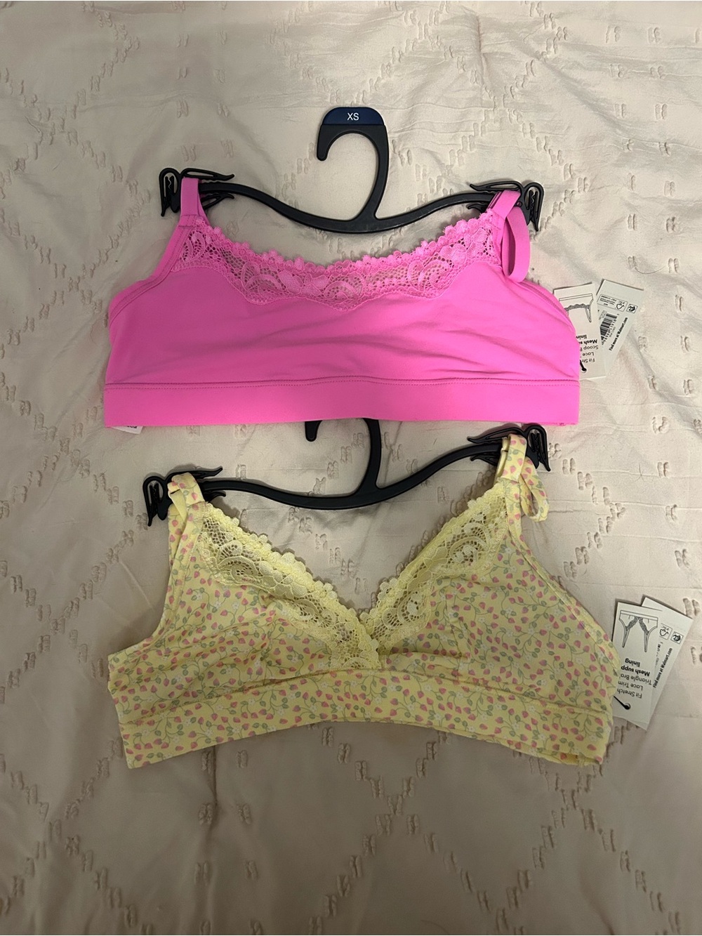 No Boundaries Pink & Pale Yellow Lace-Trim Bralettes